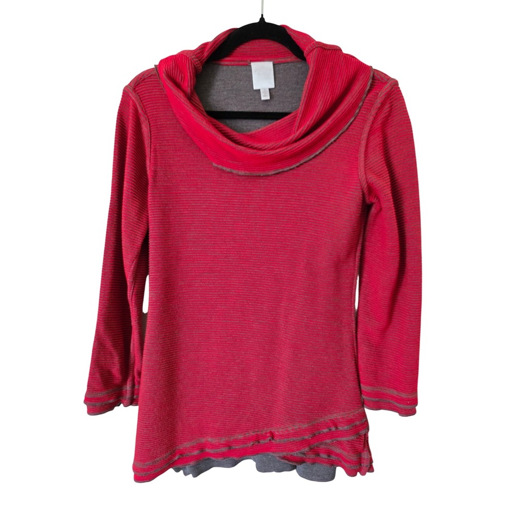 Parsley & Sage Red Striped Cowl Neck Asymmetrical Hem Tunic Top S ART TO WEAR‎